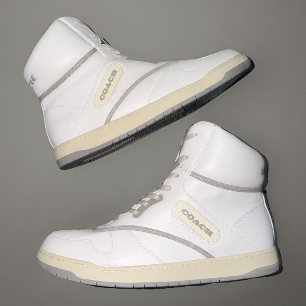 Coach Men's Lace Up White Leather High Top Sneakers Size 12D Men’s NEW
